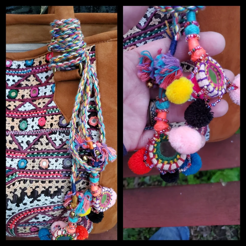 Artisan Banjara free spirit boho Hippie vegan faux suede embroidered bag vtg